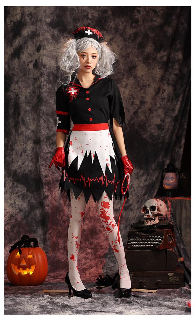 定番ハロウィンコスプレ ホラー風コスチューム 4点セット 女性 大人