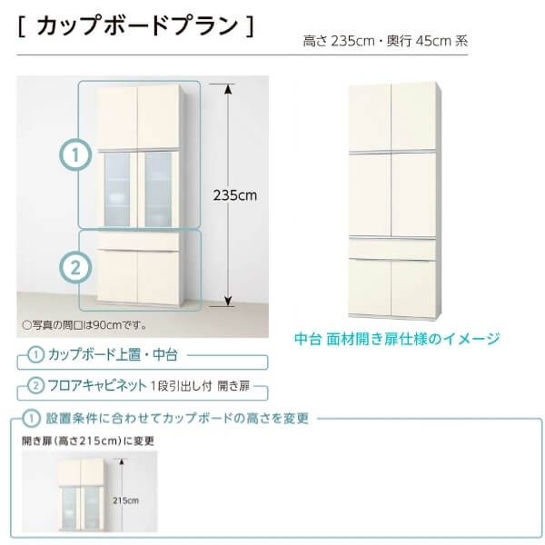 ノクト 食器棚 リクシル 間口135cm(75 60cm) ハイフロアキャビネット 吊り戸棚付 カウンター高さ99cm 奥行45cm LIXIL システムキッチン収納 グループ2 - 5