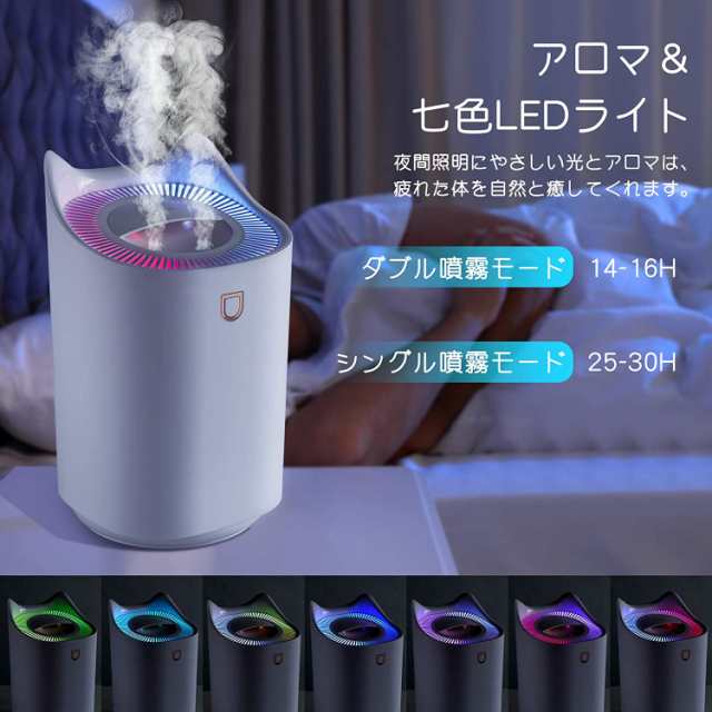 加湿器 卓上 超音波 二重ノズル 3.3L大容量 LEDライト - 加湿器