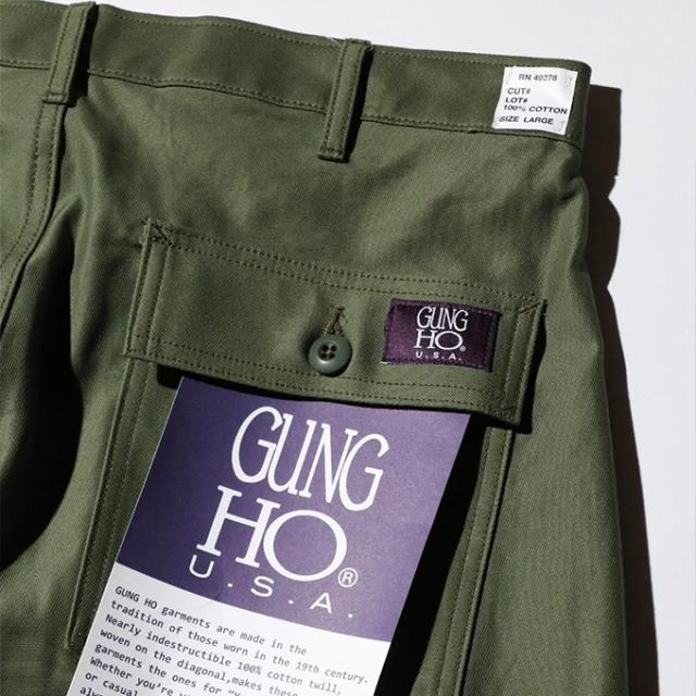 GUNG HO ガンホー 」 4POCKETS WIDE FATIGUE TROUSER BACK SATIN