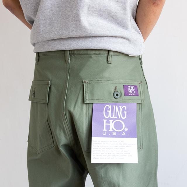 GUNG HO ガンホー 」 4POCKETS WIDE FATIGUE TROUSER BACK SATIN
