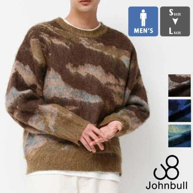 「 Johnbull ジョンブル 」 カモフラージュ柄 シャギーニットクルーネック JM234N06 / メンズ MENS モヘア調 プルオーバー アクリル ウー