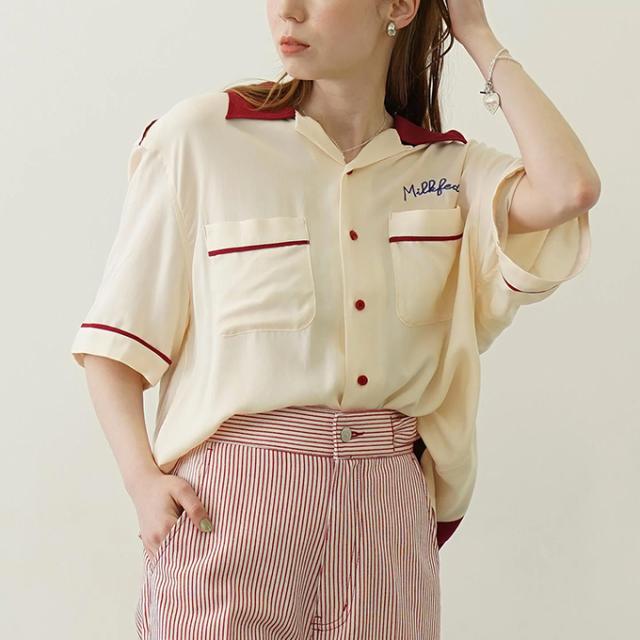 売れ筋商品|||MILKFED. ミルクフェド CHERRIES BOWLING SHIRTS 103252014005 チェリーボウリングシャツ 刺繍 サクランボ 半袖 かわいい 開襟 レディース 正規店 MILKFED. ミルクフェド 」 CHERRIES BOWLING SHIRTS チェリー