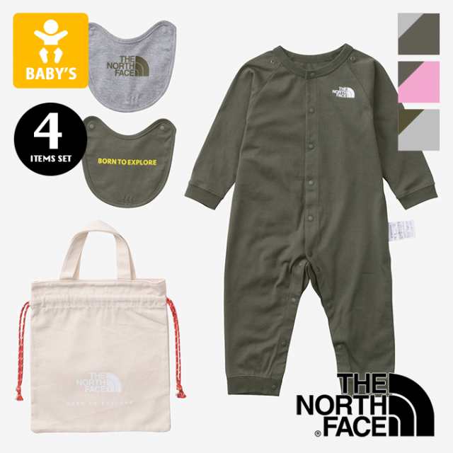 「 THE NORTH FACE ザ・ノース・フェイス 」 B L/S Rompers＆2P Bib ベビー ロングスリーブ ロンパース＆2Pビブ NTB82352 / 4点セット ギ