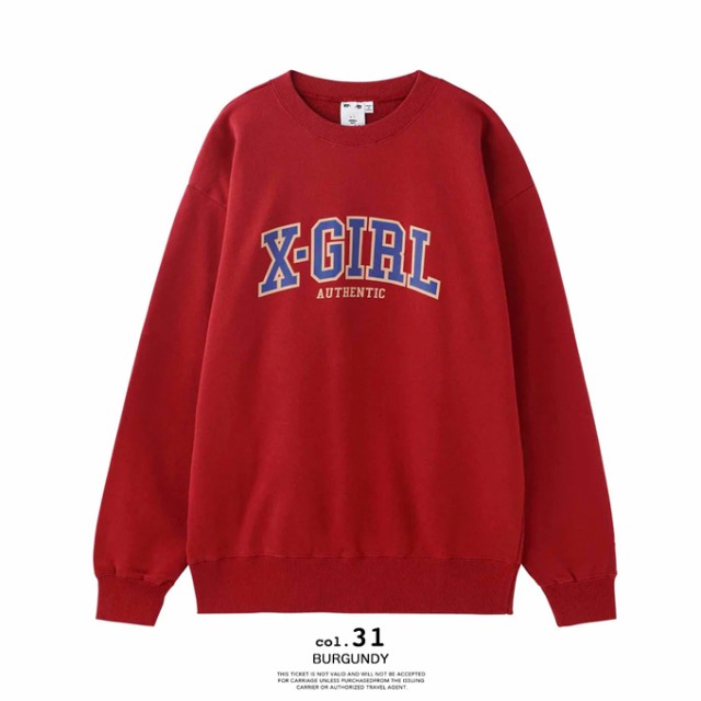 X-girl エックスガール 」 COLLEGE LOGO CREW SWEAT TOP カレッジロゴ