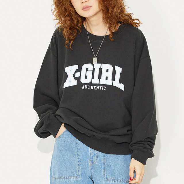 X-girl エックスガール 」 COLLEGE LOGO CREW SWEAT TOP カレッジロゴ