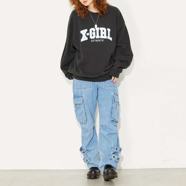 X-girl エックスガール 」 COLLEGE LOGO CREW SWEAT TOP カレッジロゴ