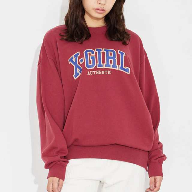 X-girl エックスガール 」 COLLEGE LOGO CREW SWEAT TOP カレッジロゴ