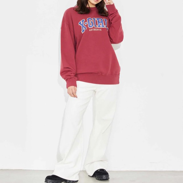 X-girl エックスガール 」 COLLEGE LOGO CREW SWEAT TOP カレッジロゴ