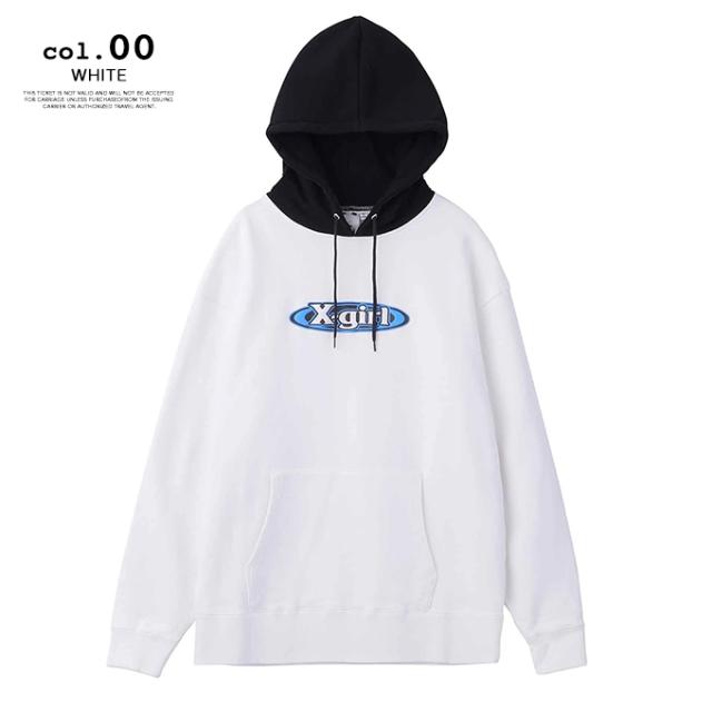 X-girl エックスガール 」 FOAM PRINT OVAL LOGO SWEAT HOODIE X