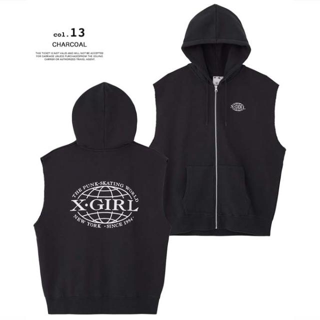 X-girl エックスガール 」 X-GIRL WORLD LOGO ZIP UP SWEAT VEST