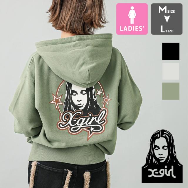 「 X-girl エックスガール 」 FACE AND STARS SWEAT HOODIE フェイス アンド スターズ スウェット パーカー 105244012013 / x-girl エックスガール パーカー スウェット プルオーバー フェイス ロゴ スターモチーフ バックプリント 裏毛 ストリート 2024AW