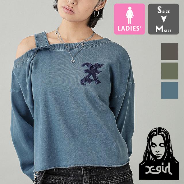 「 X-girl エックスガール 」 FADED X PATCH LAYERED SHOULDER SWEAT TO フェイデッド Xパッチ レイヤード ショルダースウェット 105251012010 / x-girl エックスガール スウェット トレーナー カットオフ 加工 ショルダーデザイン ロゴ ストリート カジュアル 2025SPRING