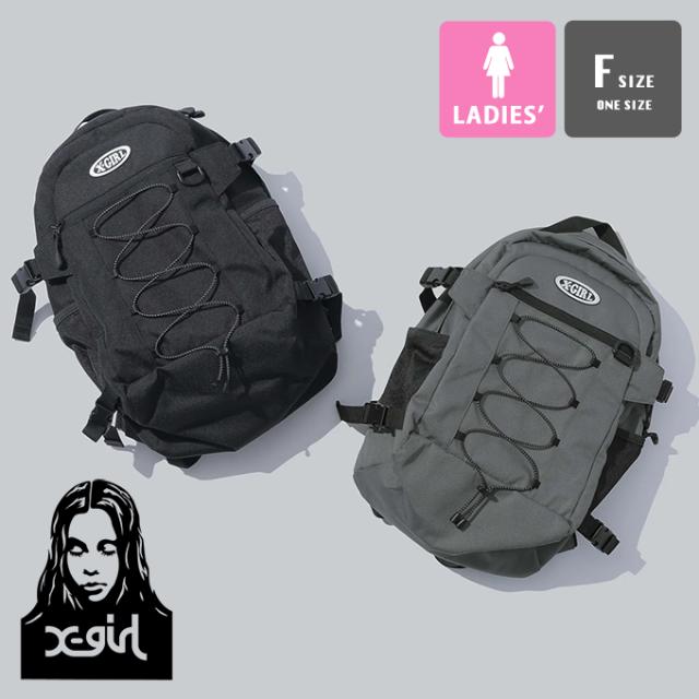「 X-girl エックスガール 」 OVAL LOGO BUNGEE CORD BACKPACK オーバル ロゴ バンジー コード バックパック リュック 105251053006 / X-girl バックパック デイパック リュック 鞄 バッグ カバン ロゴ 通学 スクールバッグ 旅行 定番 2025SPRING