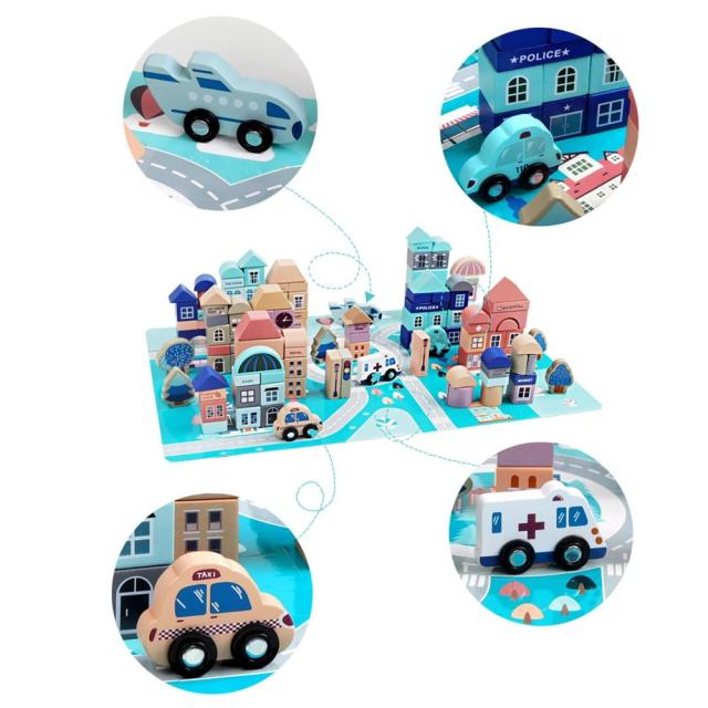 国内配送 ブロック 133ピース 車 道路 交通 おもちゃ 木製 積み木 モンテッソーリ 赤ちゃん 幼児 知育玩具 英語教育 ギフト クリスマスプレゼント 内祝い Carlavista Com