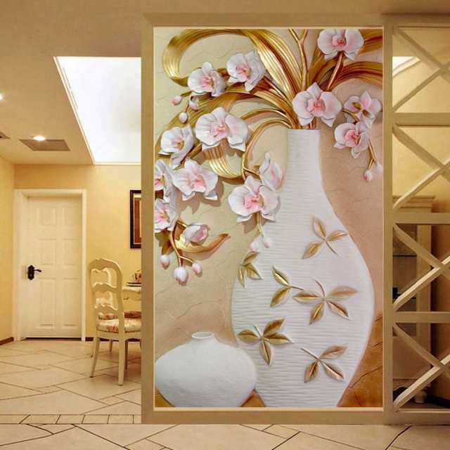 3d 壁紙 玄関用 部屋用 1ピース 1平方m 黄金 花瓶 インテリア 装飾