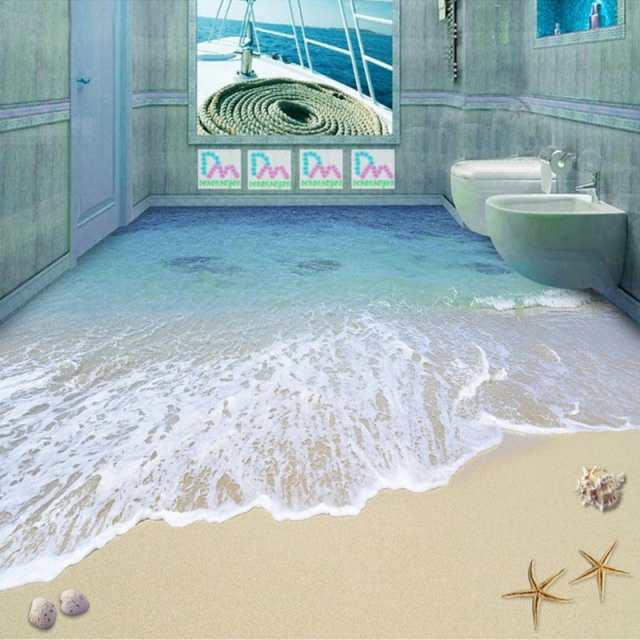 3d 壁紙 浴室用 床用 1ピース 1平方m 海 ビーチ 貝がら インテリア