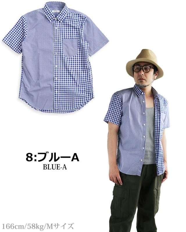 ギンガムチェック シャツ メンズ 日本製 半袖 ボタンダウン