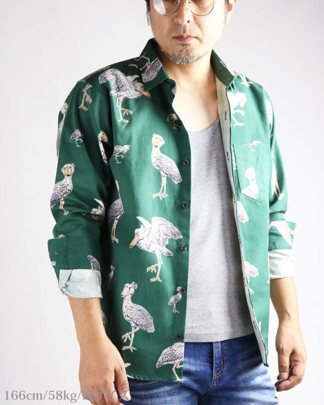 柄シャツ　一点物　長袖シャツ　レトロ　ヴィンテージ　マルチカラー　日本製　カーキ CHIGIRI ちぎり 総柄縮緬開襟シャツ CHS63-1581 桜 龍 波 アロハ