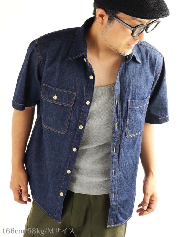 デニムシャツ メンズ 半袖 8オンス インディゴ カイハラデニム ワンウォッシュ 日本製 MADE IN JAPAN 国産デニム アメカジ QUINTETTO_10