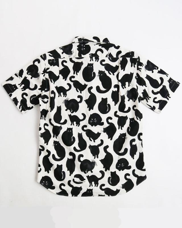 CIAO チャオ 日本製 黒猫柄 半袖シャツ メンズ  動物柄 シャツ カジュアルシャツの通販は