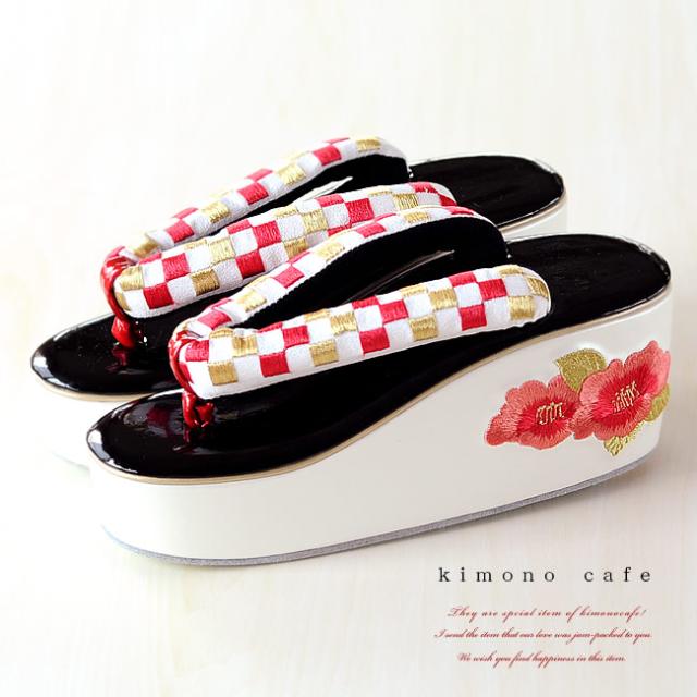 振袖 草履  ヒール草履 市松と椿 黒 厚底 大きい 痛くない 成人式 レディース 刺繍 花 レトロ ママ振袖 卒業式 袴 結婚式 和婚 フリーサイズの通販は 9,900円