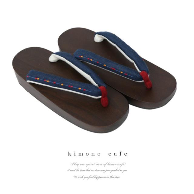 下駄 レディース 浴衣 下駄 花火 刺繍 紺 マットな茶台の通販はau Pay マーケット キモノカフェ