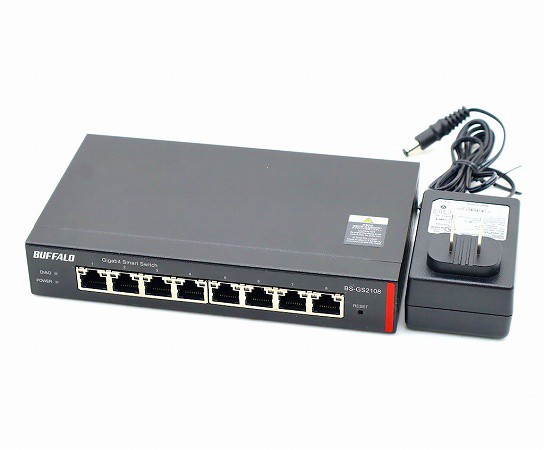 ◇Buffalo BS-GS2108 8ポート1000BASE-T スマートスイッチ L3 Static Routing/WebGUI/VLAN等対応 設定初期化済 中古