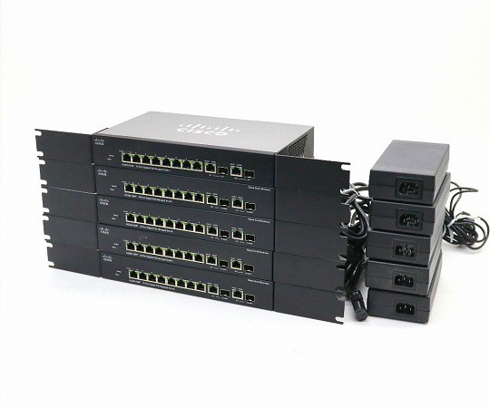 【5台セット】CISCO SG300-10MP V02 10ポート1000BASE-T搭載 L3スイッチ F/Wバージョン 1.1.2.0 ラッキングブラケット装着済 中古