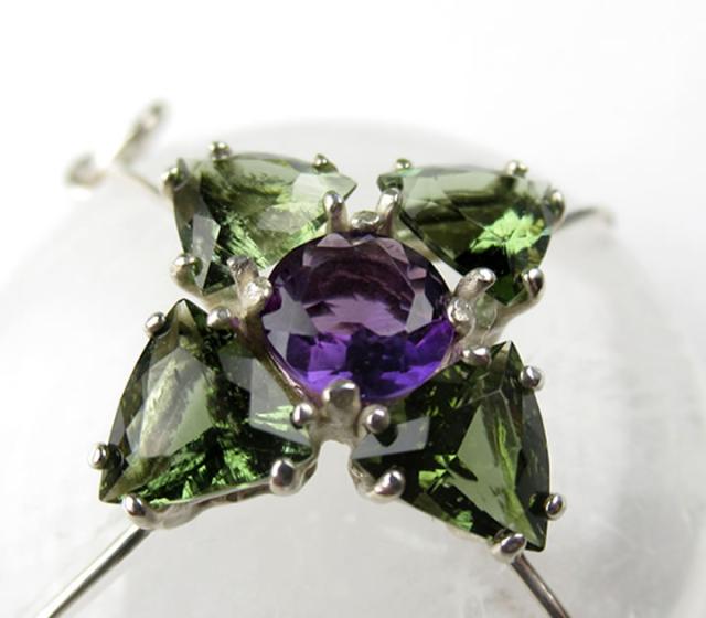 アゾゼオ アゼツライト&モルダバイト&アメジスト ペンダントトップ H&E