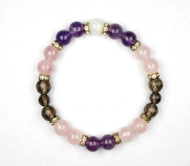 アゼツライト・アメジスト・ローズクォーツ・スモーキークォーツ ブレスレット 神聖なる光、慈愛と保護 B1az027