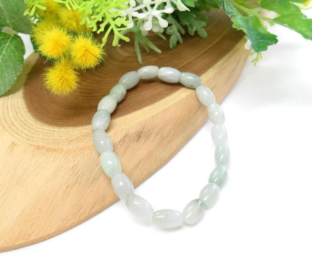 ジェダイト ( 硬玉翡翠 ) 9×6mm ブレスレット ナツメビーズ 幸運と友情、静寂の中の叡智の石 B1jade022の通販は 7,800円
