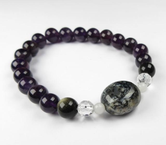 希少石 メルリナイト大粒1粒ブレスレット マーリナイト アゼツライト ゴールデンシーン アメジスト 直感と癒しの天然石 B1mer005