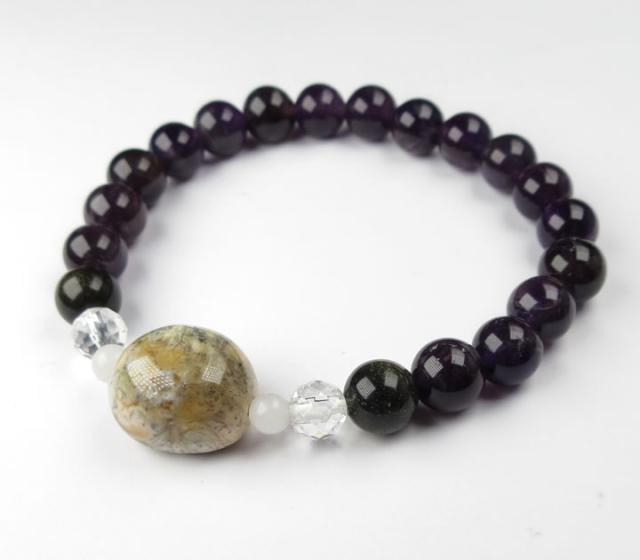 希少石 メルリナイト大粒1粒ブレスレット マーリナイト アゼツライト ゴールデンシーン アメジスト 直感と癒しの天然石 B1mer008