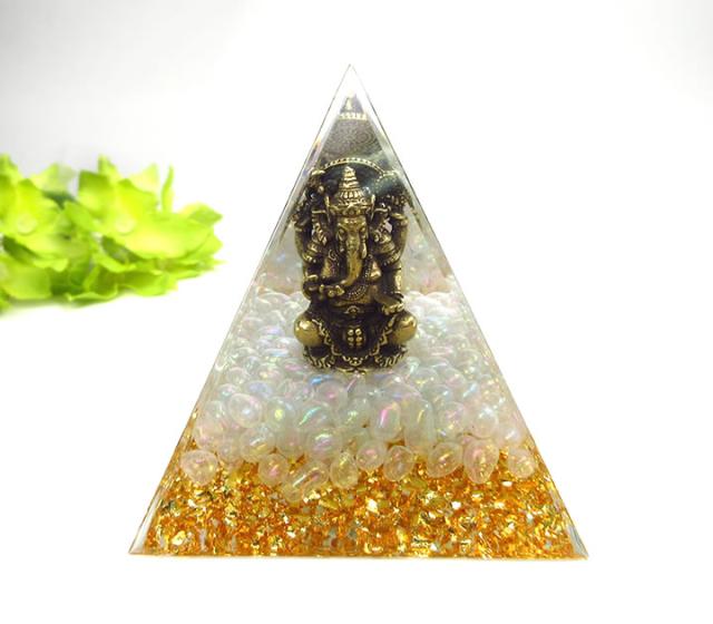 オルゴナイト ピラミッド オーラクォーツ ガネーシャ神像 天然石 浄化