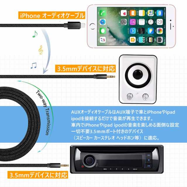 Iphone 車載用 Aux ケーブル オーディオケーブル ライトニング端子 3 5mm Usb充電コネクタ ライトニング 音楽再生 の通販はau Pay マーケット Kuristore