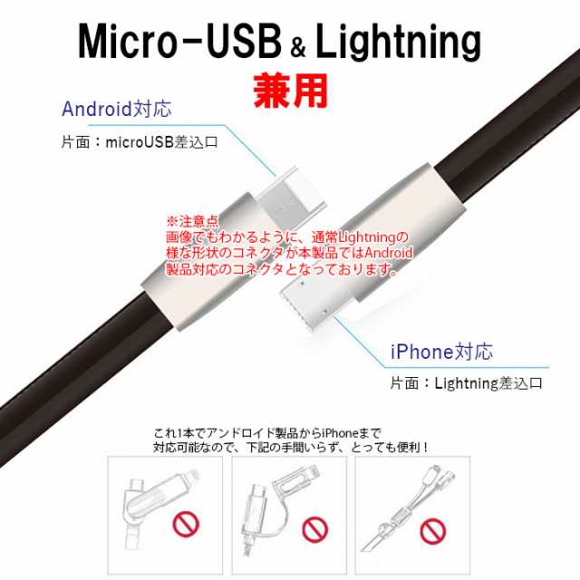 複数購入特別価格 ライトニング マイクロusbケーブル兼用 Tpe素材 Iphone Android Lightning Microusb ライトニング Ios 表裏 1本で2役 の通販はau Pay マーケット Kkluck