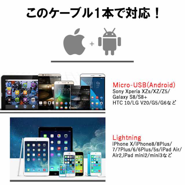 複数購入特別価格 ライトニング マイクロusbケーブル兼用 Tpe素材 Iphone Android Lightning Microusb ライトニング Ios 表裏 1本で2役 の通販はau Pay マーケット Kkluck