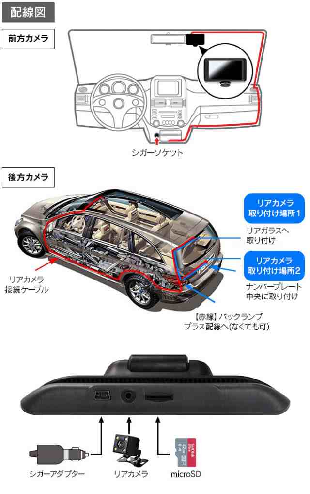 ドライブレコーダー ドラレコ 360度 全方向 全方位 前後 車内 リア ...