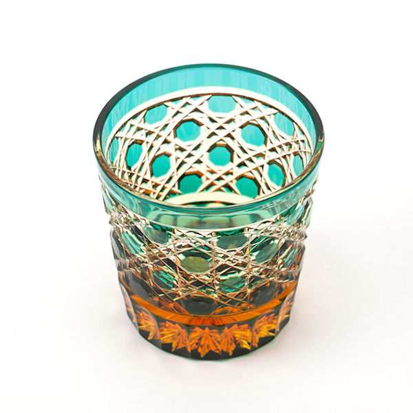 アイテムグラス送料無料 江戸切子アンバークリスタルロックグラス（緑）伝統工芸品（286）