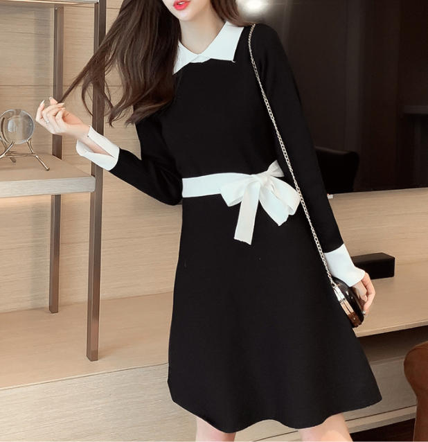 秋新作 ボウタイワンピース レトロ ワンピース ひざ丈 バイカラー Aライン モノトーン ハイウエスト 長袖 ゆったりめ ガーリー 大人可愛の通販はau Pay マーケット ａｍｉｃｏｍｓｈｏｐ