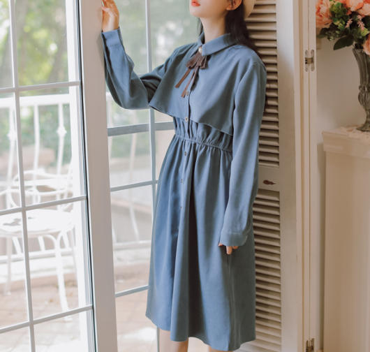 秋新作 ボウタイワンピース レトロ ワンピース ロング ミモレ丈 パール付き ハイウエスト 長袖 ゆったりめ カジュアル ガーリー 大人可愛の通販はau Pay マーケット amicomshop