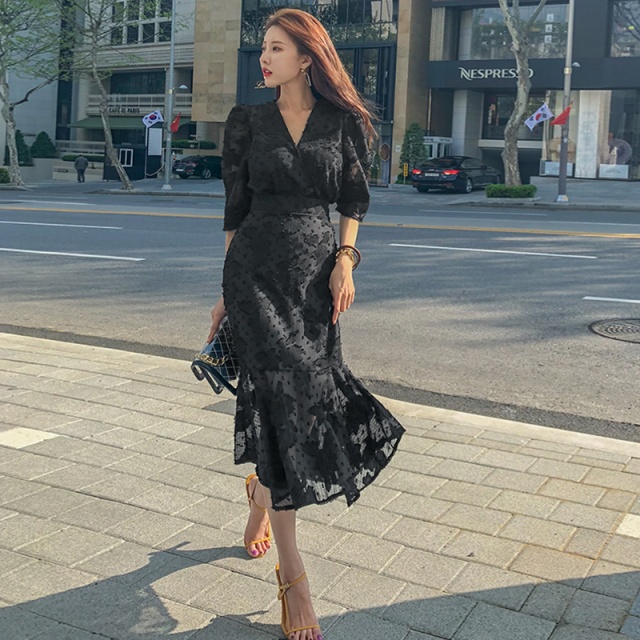 ワンピース レディース ワンピ 黒 レース ハイウエスト Vネック 大人コーデ エレガント パーティー 女子会 二次会 R62 Wpの通販はau Pay マーケット Hollyhock Au Pay マーケット店