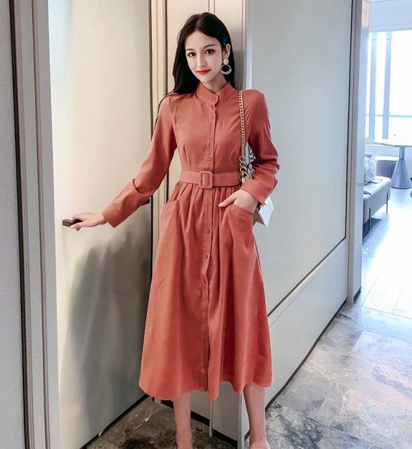 送料無料 レディース ワンピース 冬 ロングワンピース おしゃれ ベルベット 立ち襟 長袖 ウエストマーク ベルト レトロ 無地 ピンク 冬 の通販はau Pay マーケット Itoiro