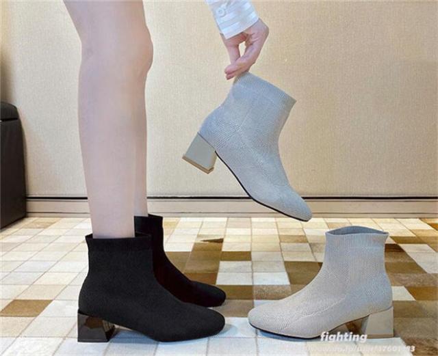 送料無料 ストレッチ ソックス ブーツ レディース ショートブーツ チャンキーヒール ニット 太ヒール ブーツ人気 ミドル丈 靴 きれいめの通販はau Pay マーケット Fighting
