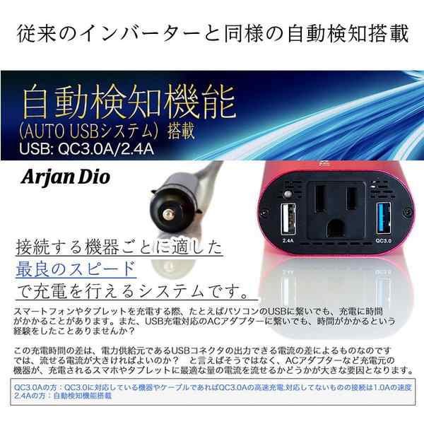 インバーター シガーソケット コンセント 12v 100v Usb チャージャー カーインバーター 150w 急速 車載 充電器 車 コンセント Quick Chaの通販はau Pay マーケット Arjan アルジャン