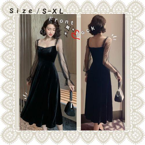 ワンピース ドレス パーティー 二次会 お呼ばれ ミディ丈 レース シースルー オーバーネック シフォン フレア スウェード  上20 式30 式40