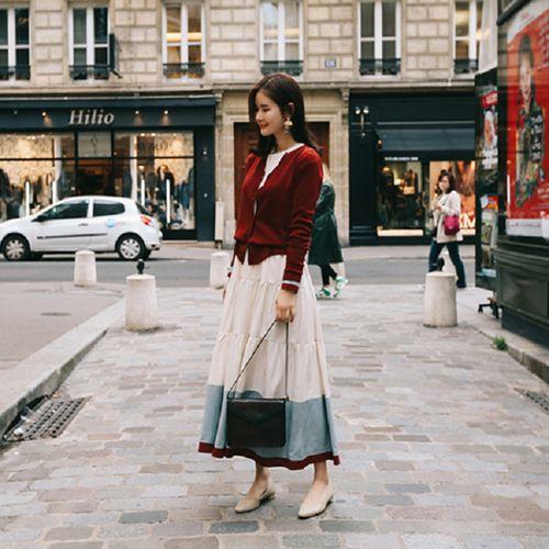 ロングワンピース ロング丈 レトロ バイカラ— ソリッドカラー 春先 先取り ホワイト 20代 30代 レディース 上20 30普 40普の通販は 10,230円