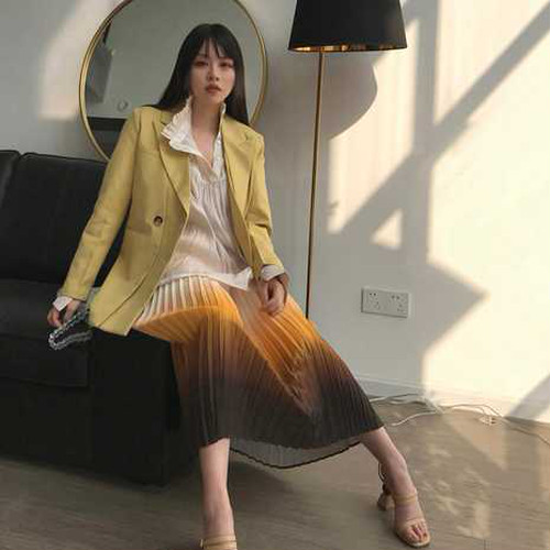 全2色 グラデーション プリーツスカート ロングスカート シンプル