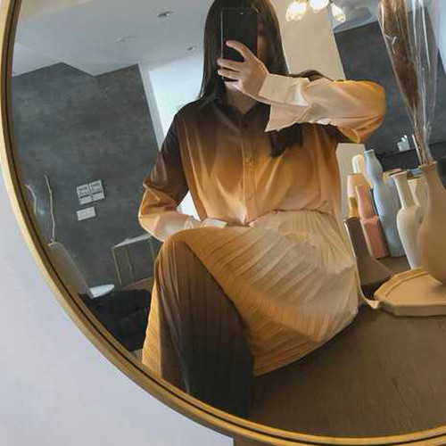 全2色 グラデーション プリーツスカート ロングスカート シンプル